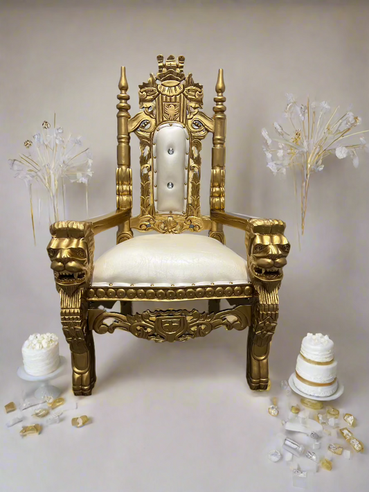 Mini Lion Throne 37" Chair Gold and White