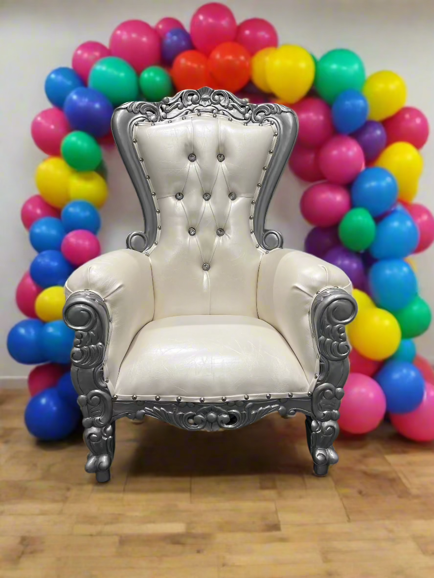 Mini Tiffany 36" Kids Throne White and Silver