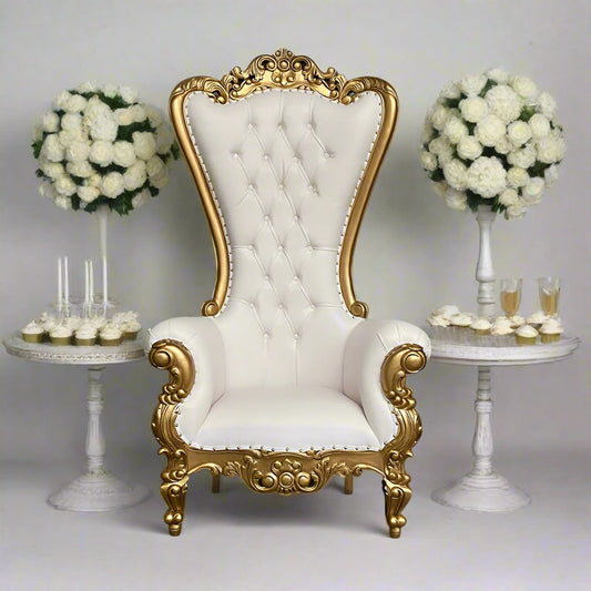 Queen Tiffany Throne Chair White and Gold