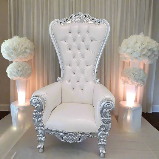 Queen Tiffany Throne chair White and Silver